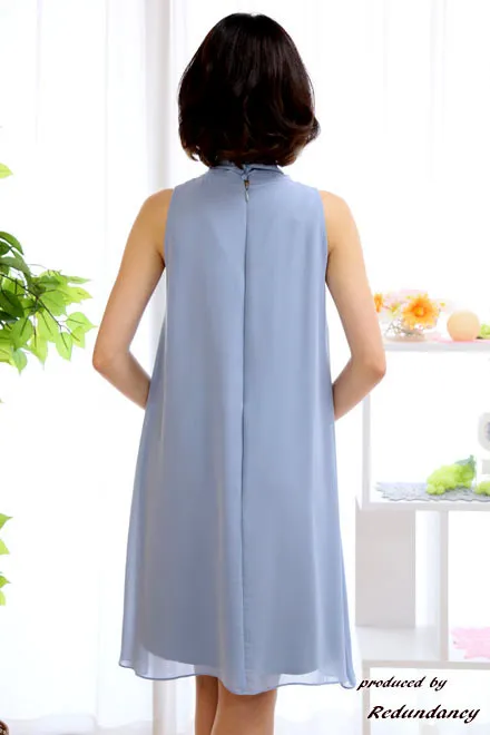 ブルーのネックリボンフリルAラインドレスコーディネートセット