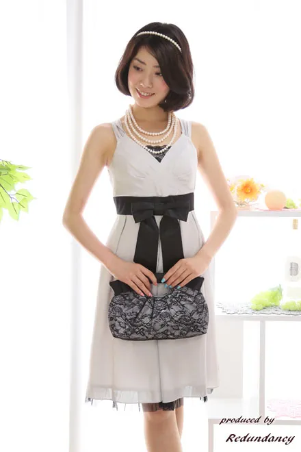 シルバーのウエストリボンチュールヘムドレスコーディネートセット