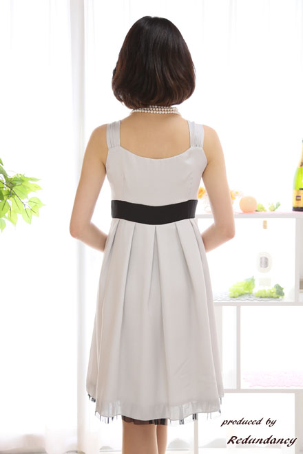 シルバーのウエストリボンチュールヘムドレスコーディネートセット