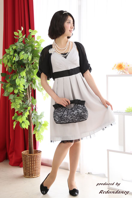 シルバーのウエストリボンチュールヘムドレスコーディネートセット