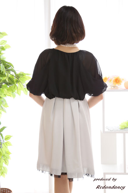 シルバーのウエストリボンチュールヘムドレスコーディネートセット