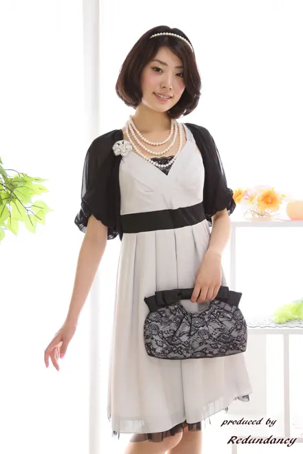 シルバーのウエストリボンチュールヘムドレスコーディネートセット