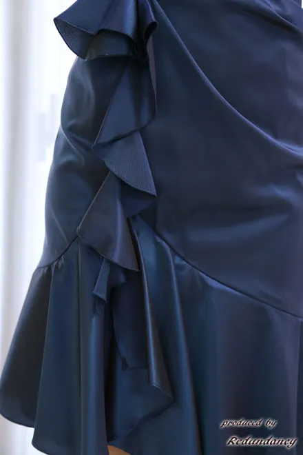 ブルーのベアトップフリルマーメイドドレスコーディネートセット