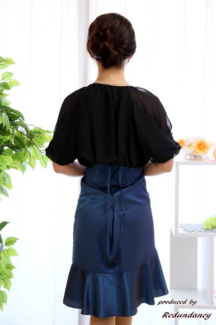 ブルーのベアトップフリルマーメイドドレスコーディネートセット