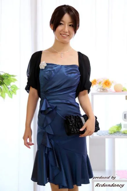 ブルーのベアトップフリルマーメイドドレスコーディネートセット