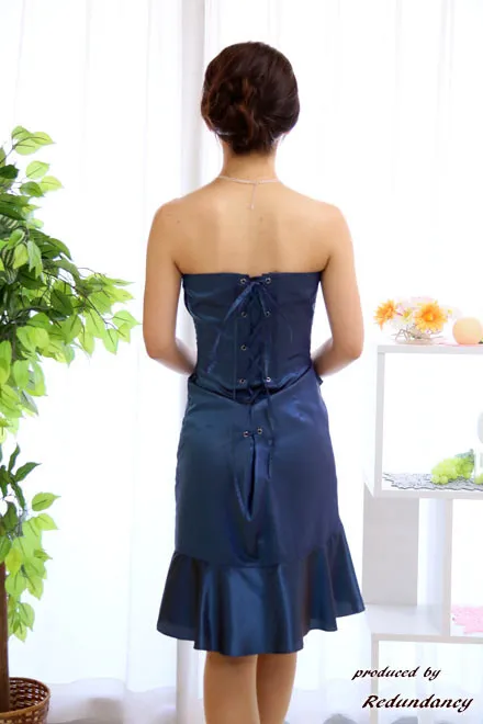 ブルーのベアトップフリルマーメイドドレスコーディネートセット