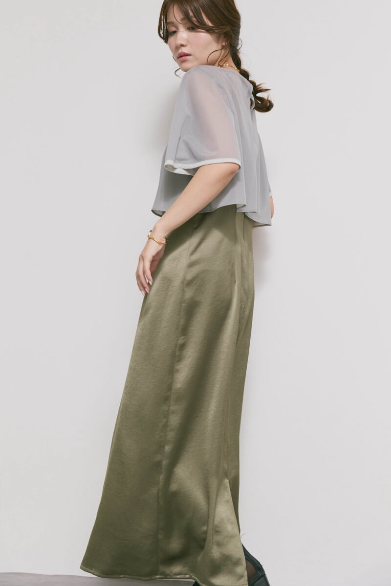 ダークオリーブのシアートップスドレス