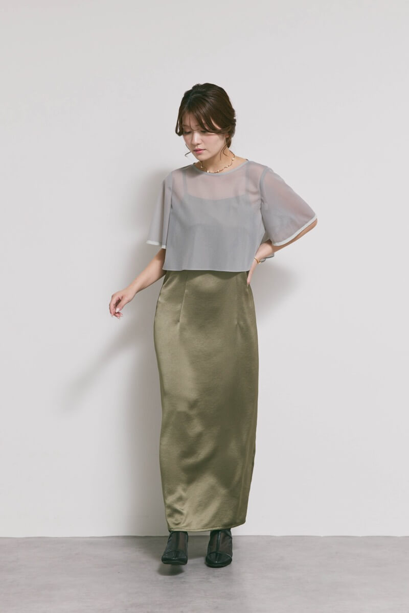 ダークオリーブのシアートップスドレス