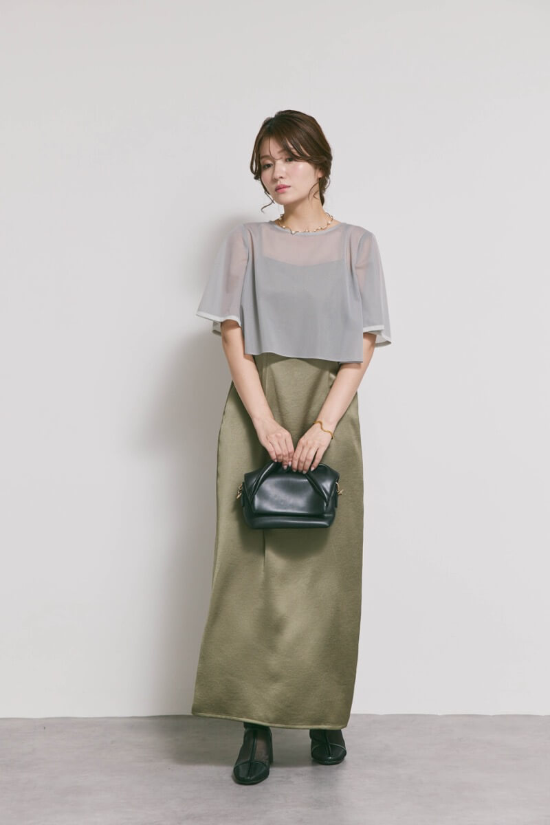 ダークオリーブのシアートップスドレス