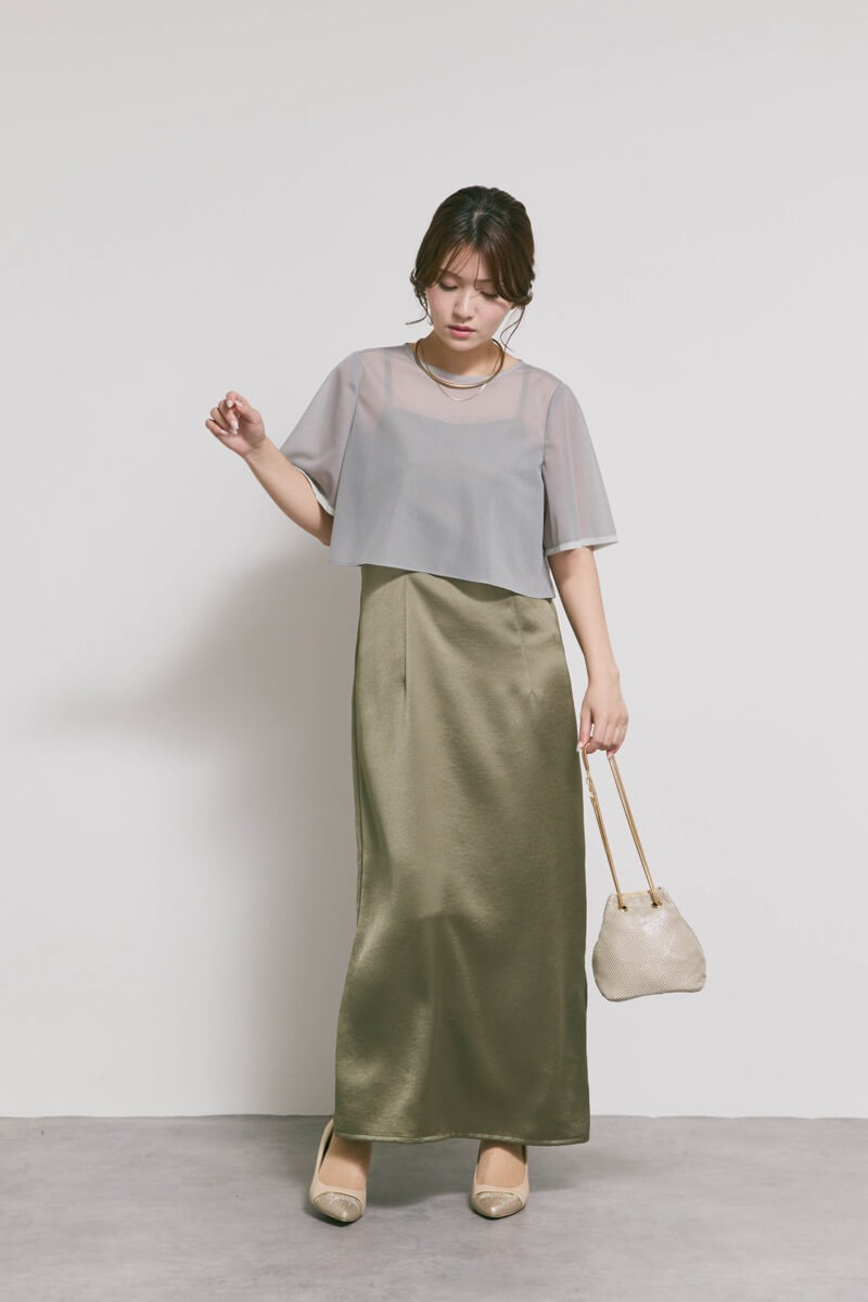 ダークオリーブのシアートップスドレス