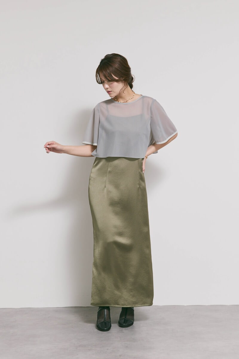 ダークオリーブのシアートップスドレス