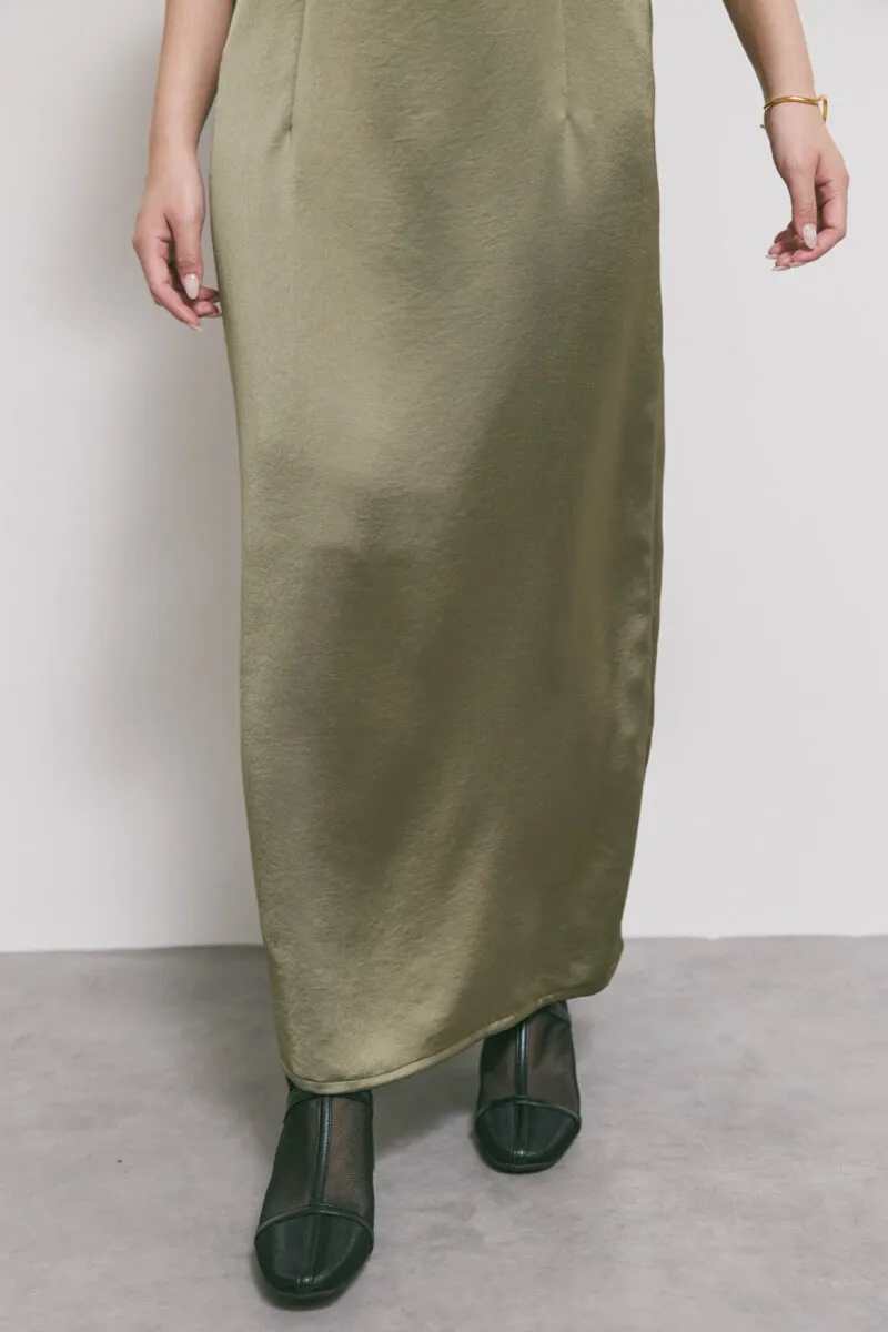 ダークオリーブのシアートップスドレス