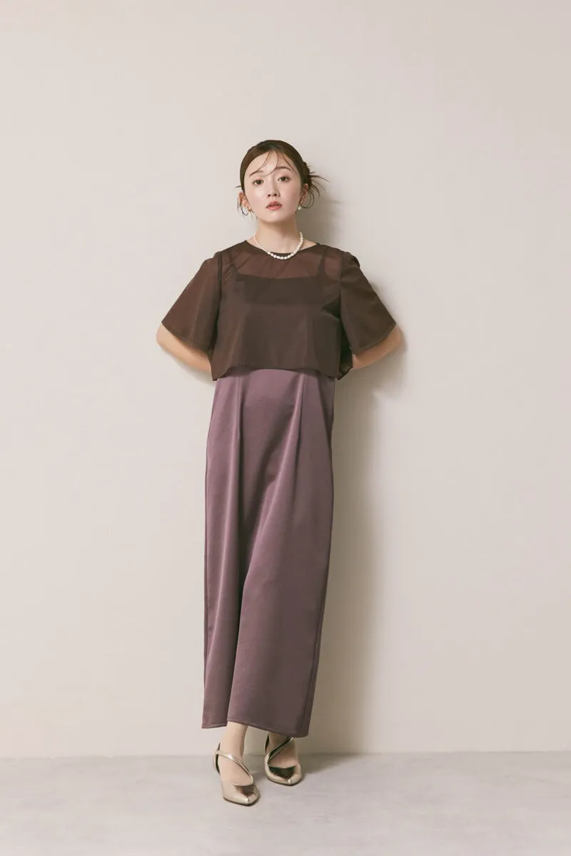 ダークブラウンのシアートップスドレス /kaene