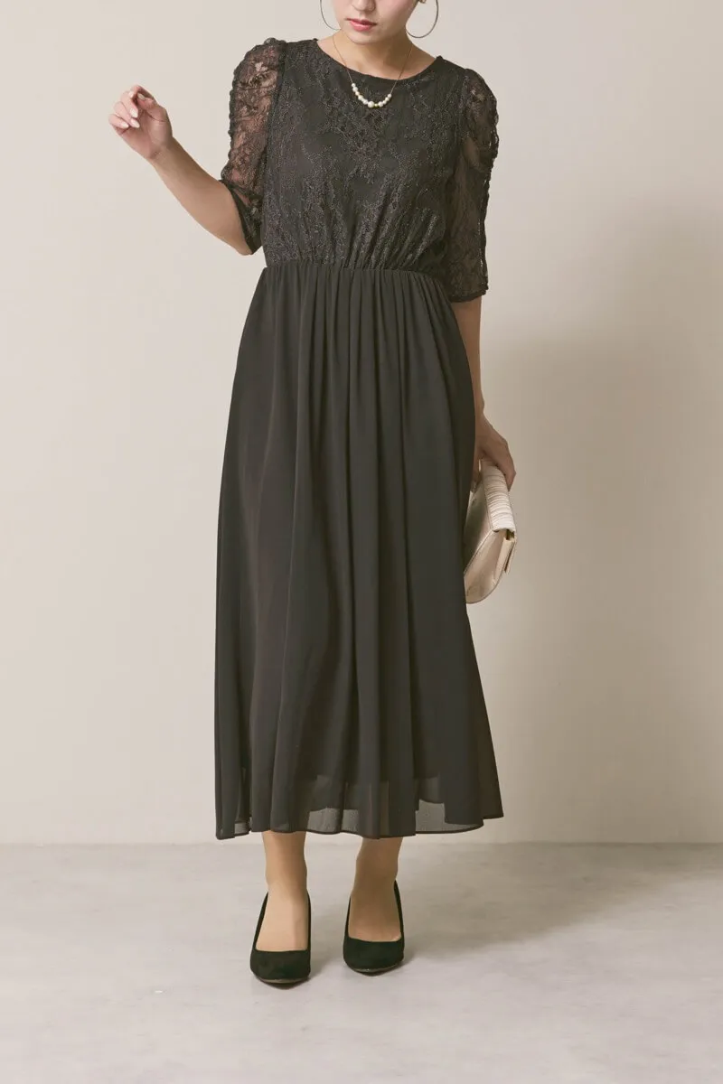 チャコールグレーのパワーショルダーレースドレス