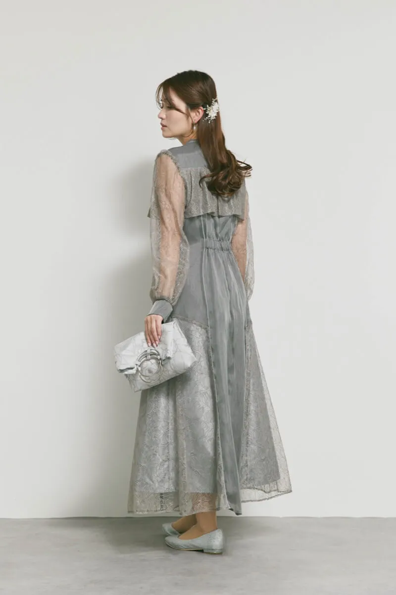 チャコールのシアーレースコンビネーションドレス