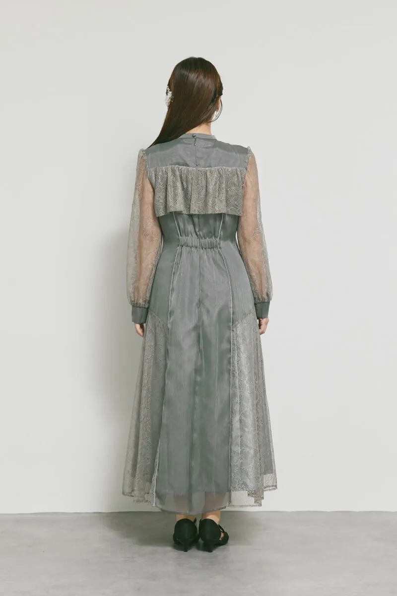 チャコールのシアーレースコンビネーションドレス