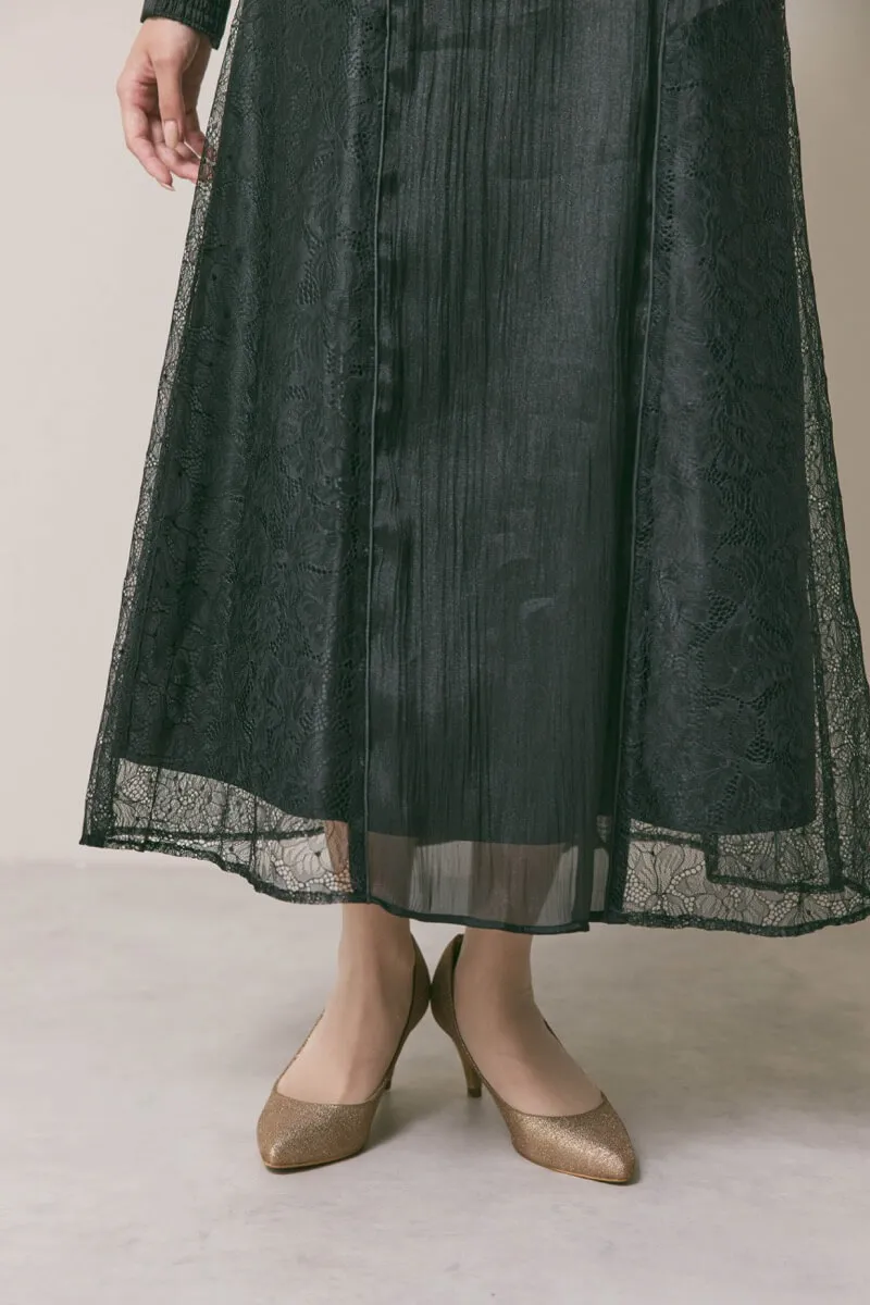 ブラックのシアーレースコンビネーションドレス