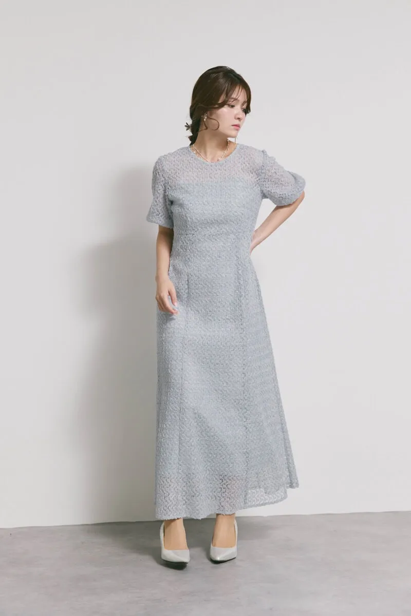 サックスのスパンコールレースドレス