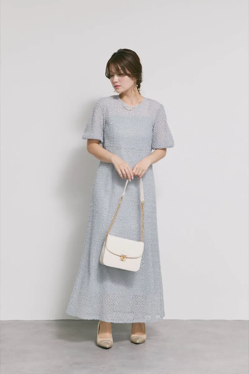 サックスのスパンコールレースドレス