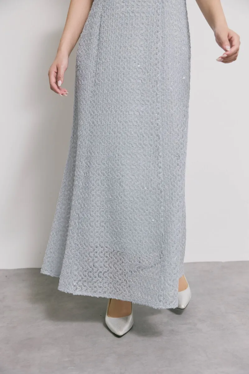 サックスのスパンコールレースドレス