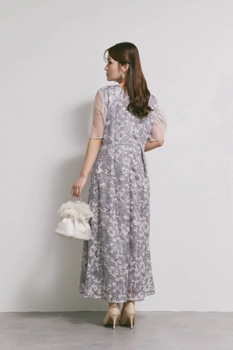 ラベンダーのシアーオフショルドレス