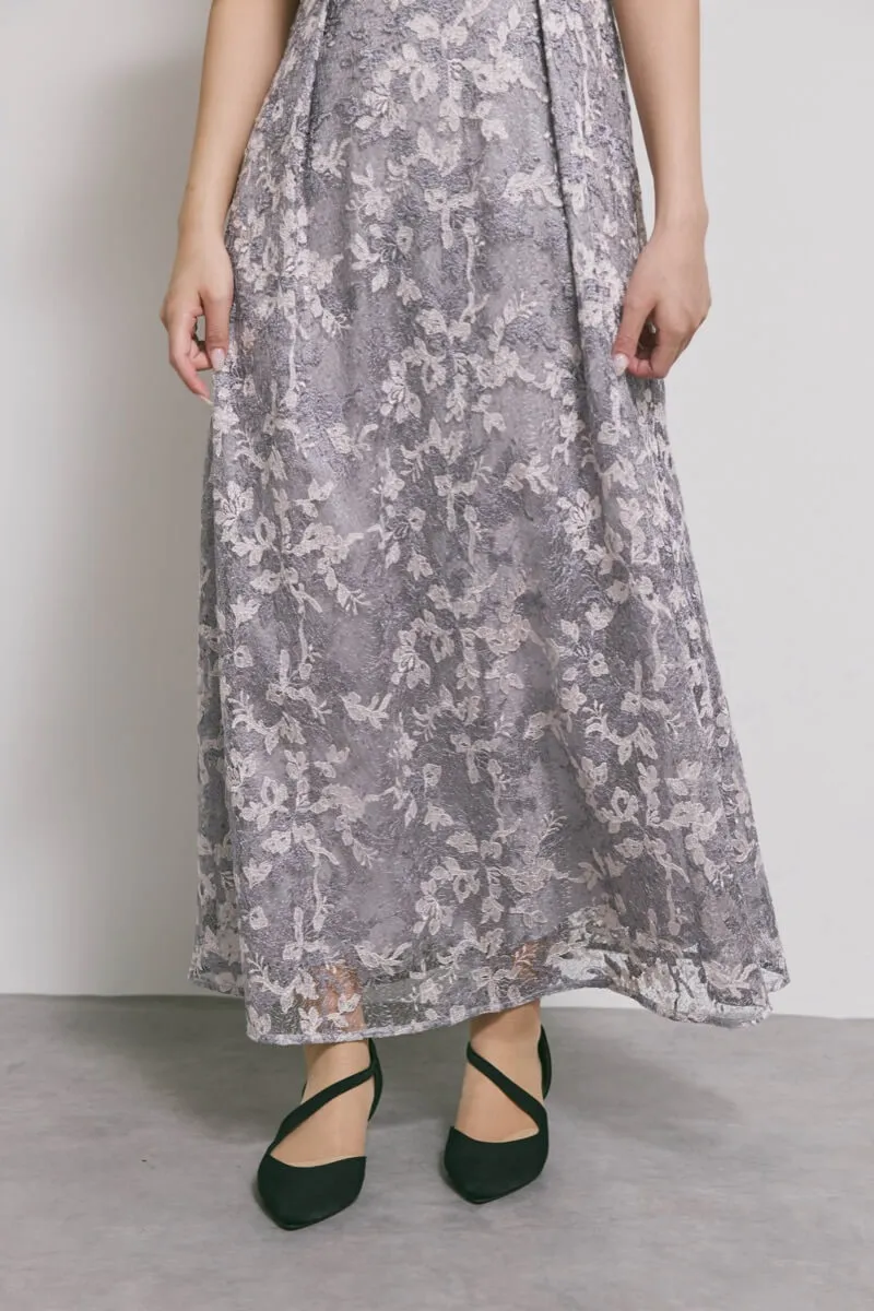 ラベンダーのシアーオフショルドレス