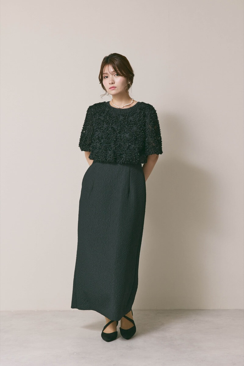 ブラックのデザインボレロセットドレス