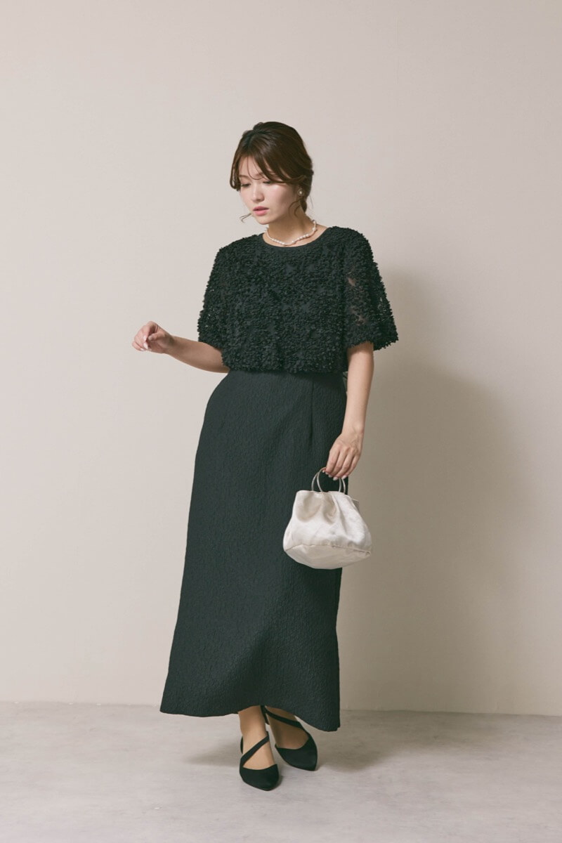 ブラックのデザインボレロセットドレス