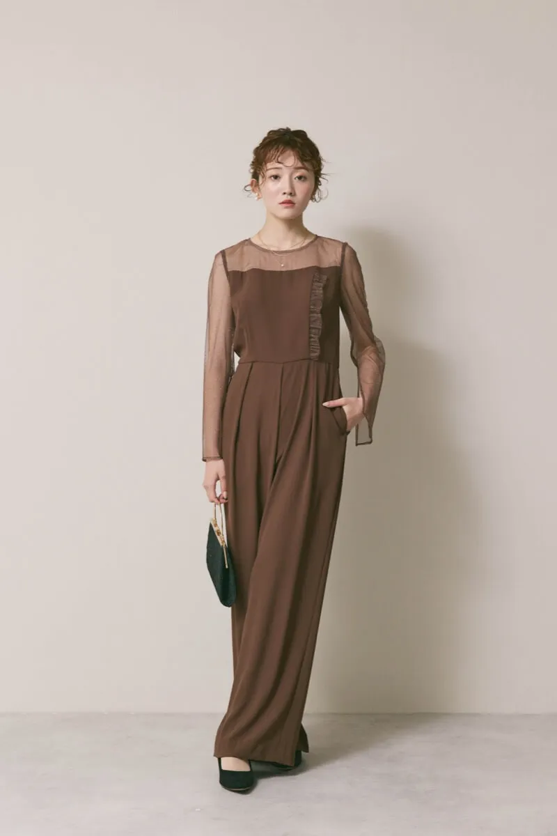 ブラウンのラメチュールパンツドレス