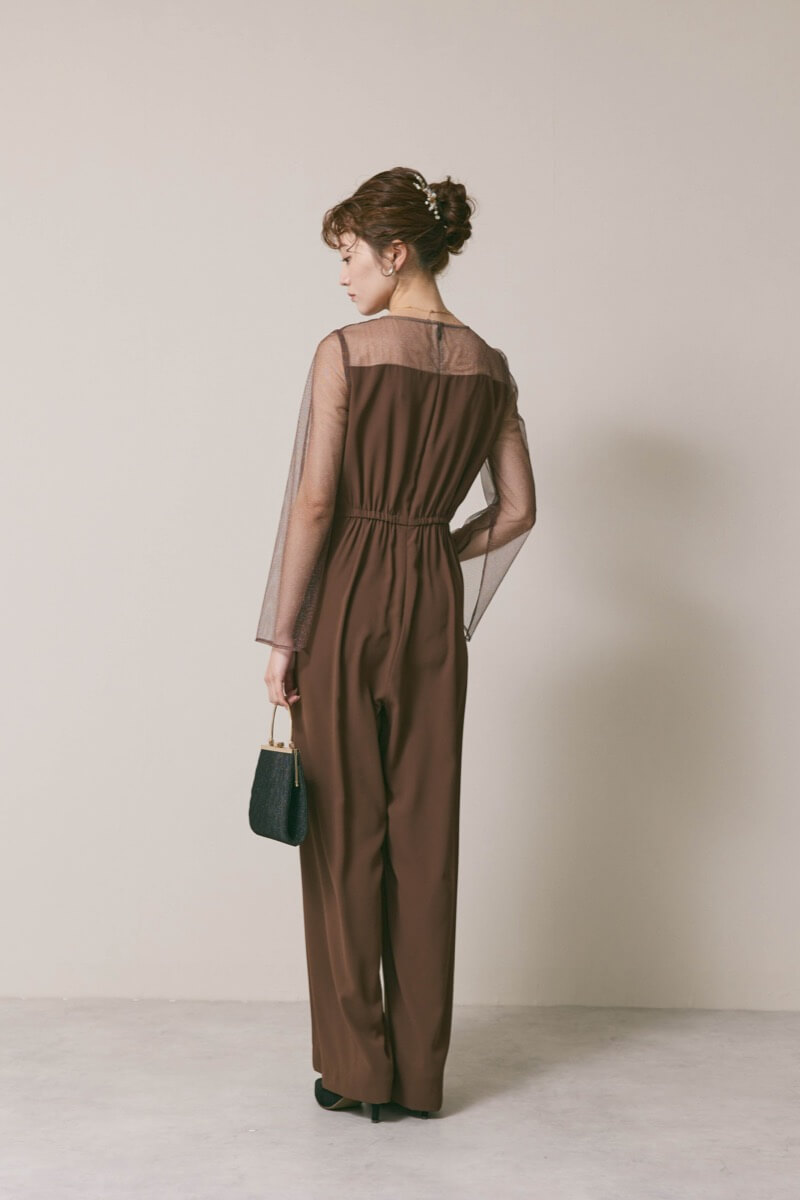 ブラウンのラメチュールパンツドレス