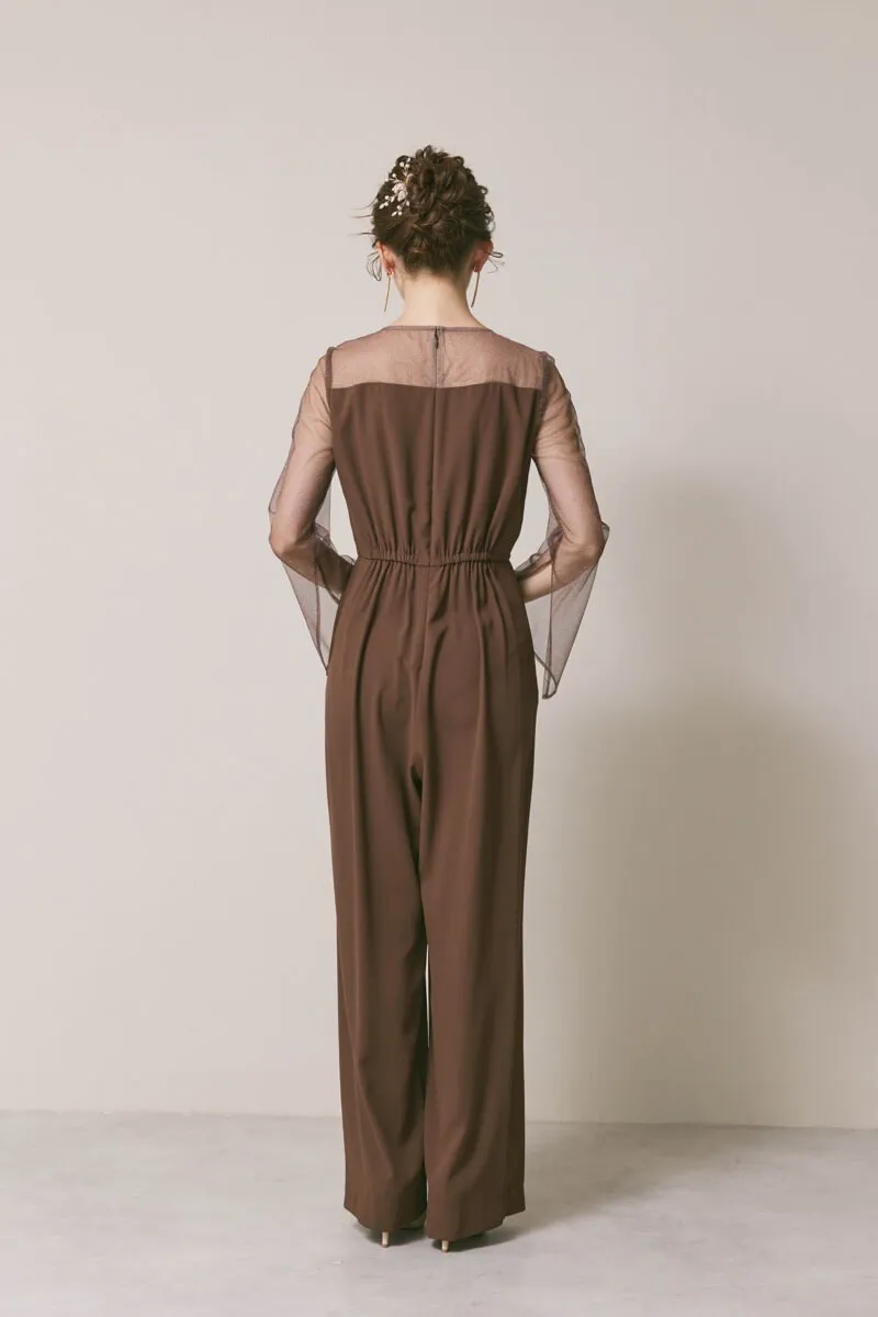 ブラウンのラメチュールパンツドレス