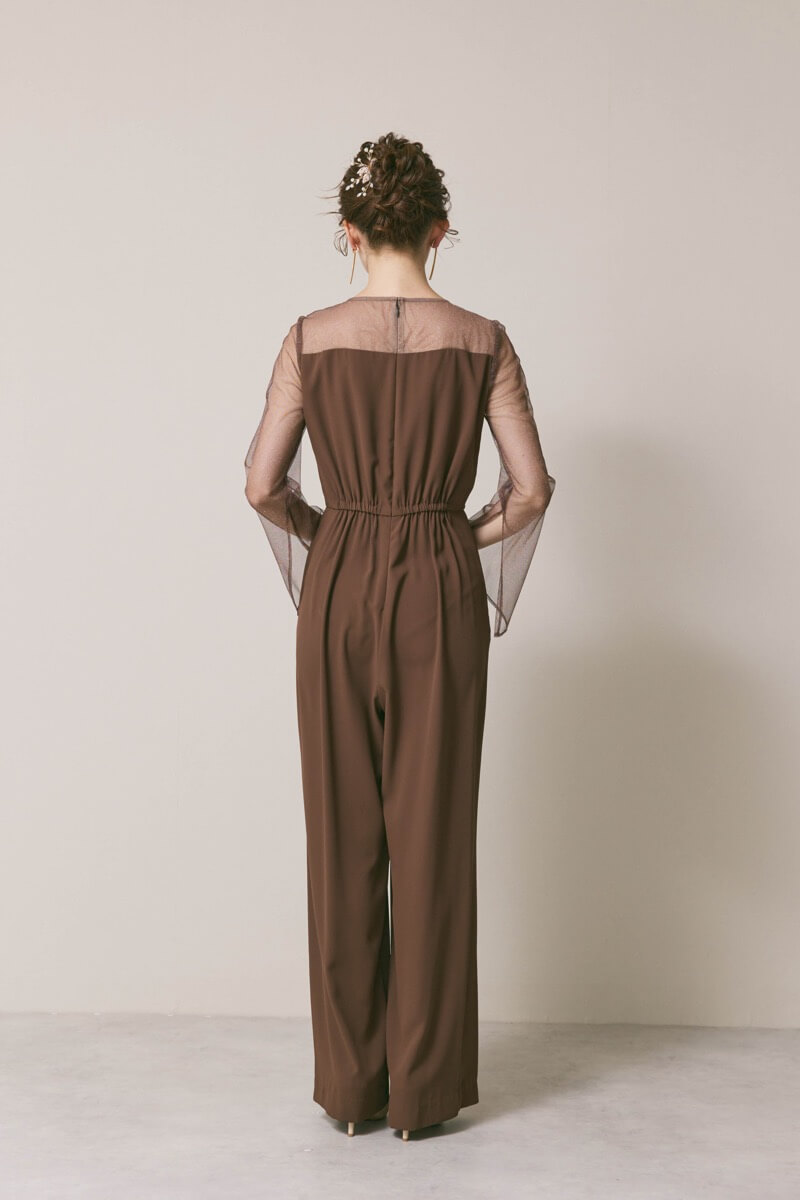 ブラウンのラメチュールパンツドレス