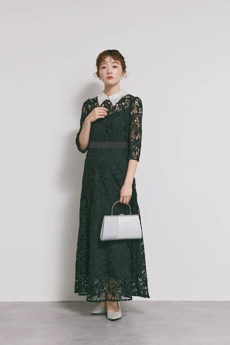 ブラックのビジューカラーレースドレス