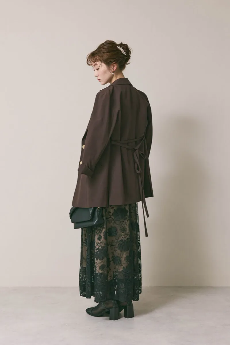 ブラックのカットワークサテンエンブロイダリードレス