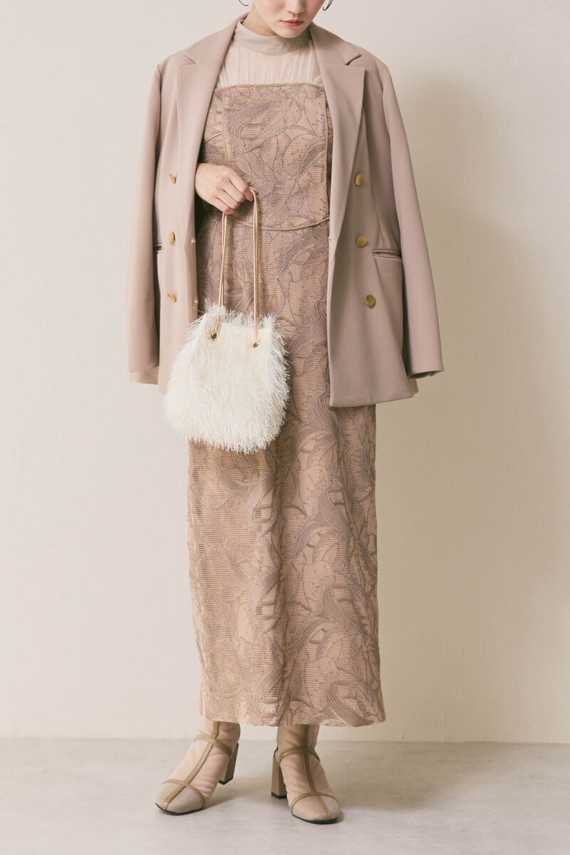 モカのメッシュエンブロイダリードレス