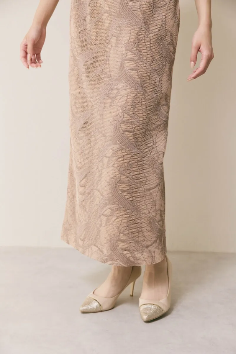 モカのメッシュエンブロイダリードレス