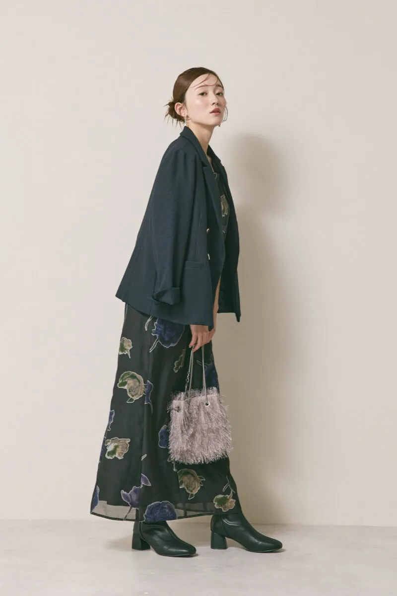 ブラックのフラワープリントオケージョンドレス