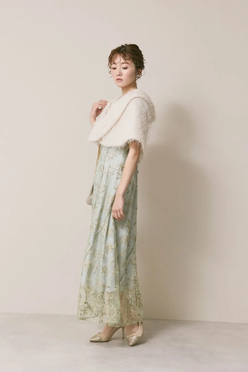 ミントのチュールラメ刺繍ドレス