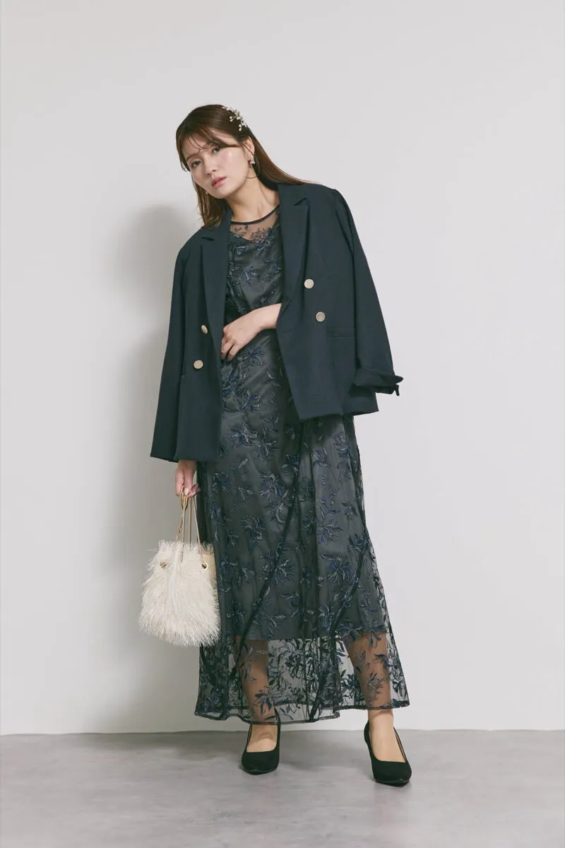 ブラックのチュールラメ刺繍ドレス /LILY BROWN