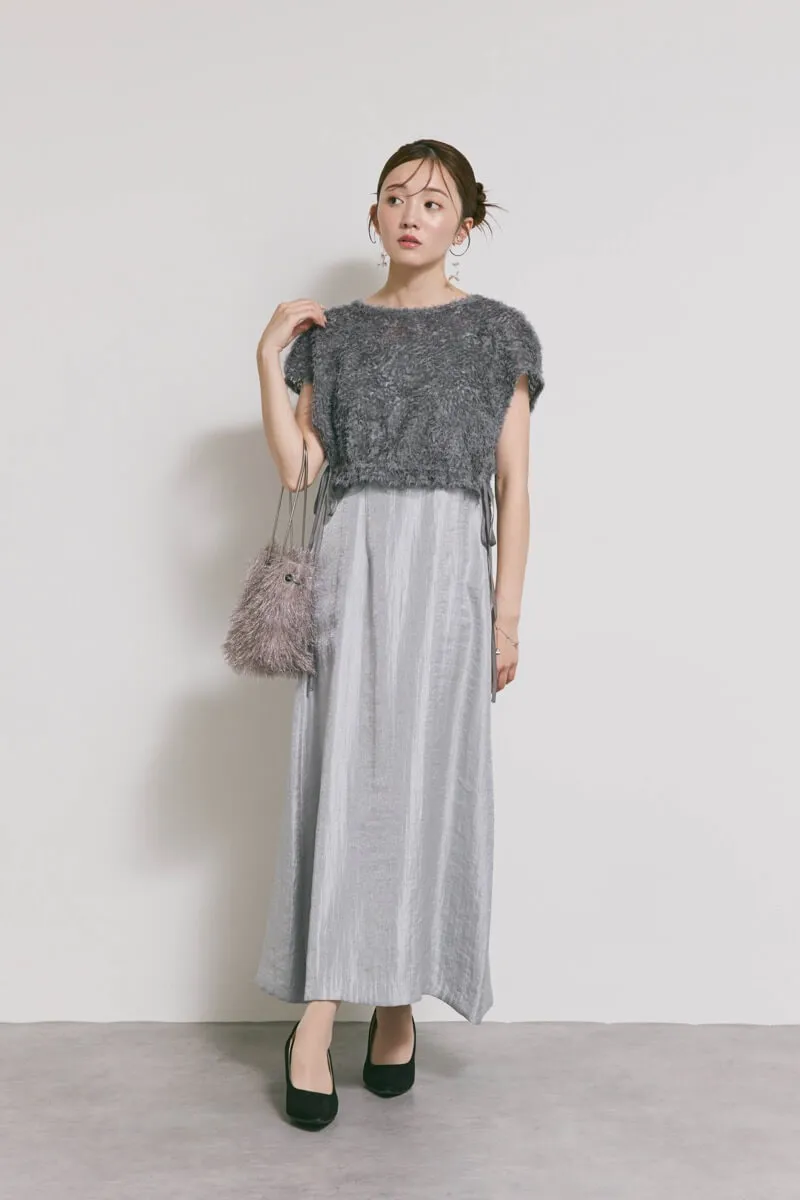 ブルーグレーのファートップスドレス