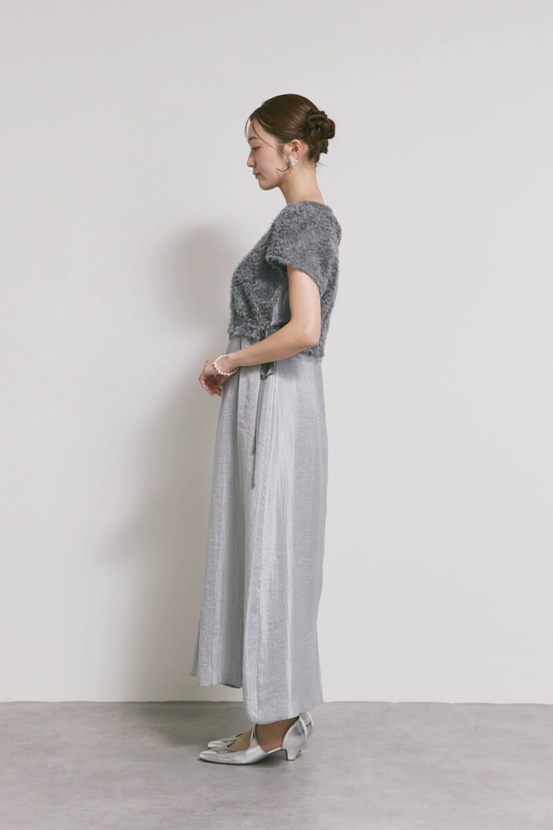 ブルーグレーのファートップスドレス