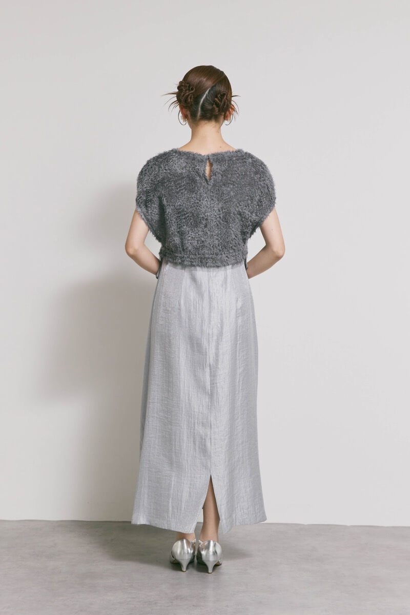 ブルーグレーのファートップスドレス