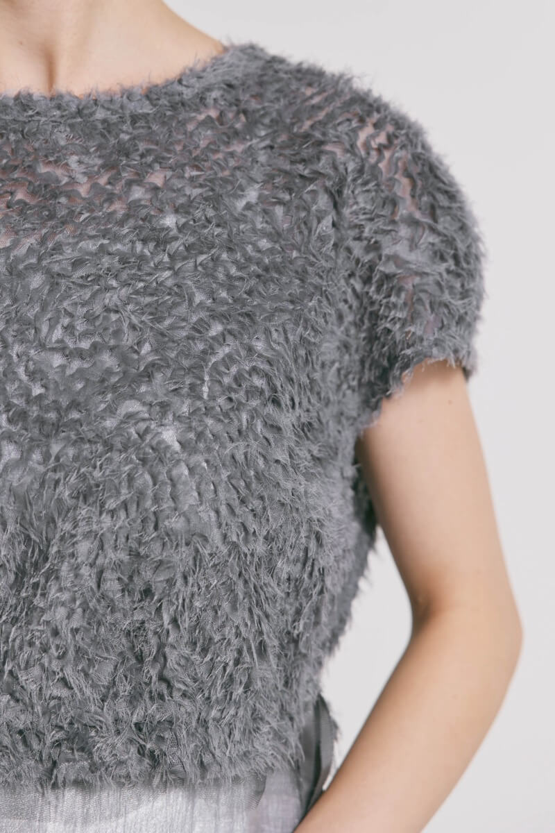 ブルーグレーのファートップスドレス