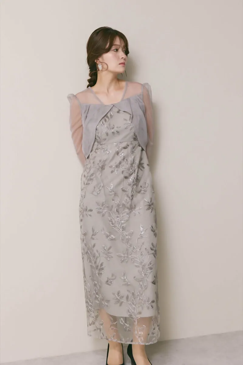 グレーのチュールスリーブIラインドレス /Leja