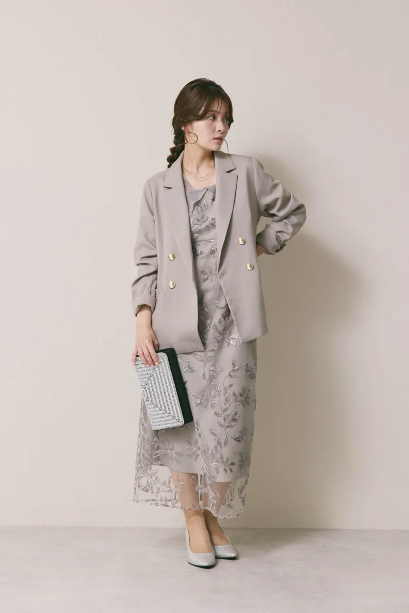 グレーのチュールスリーブIラインドレス