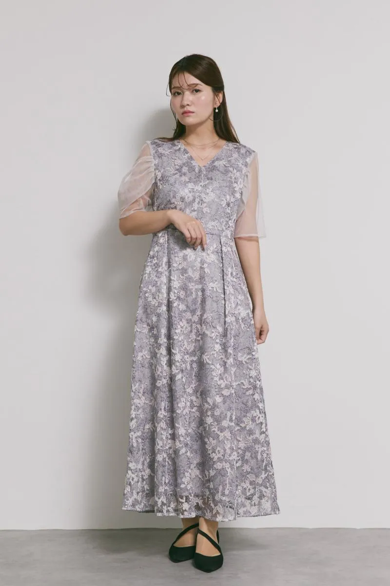 ラベンダーのシアーオフショルドレス