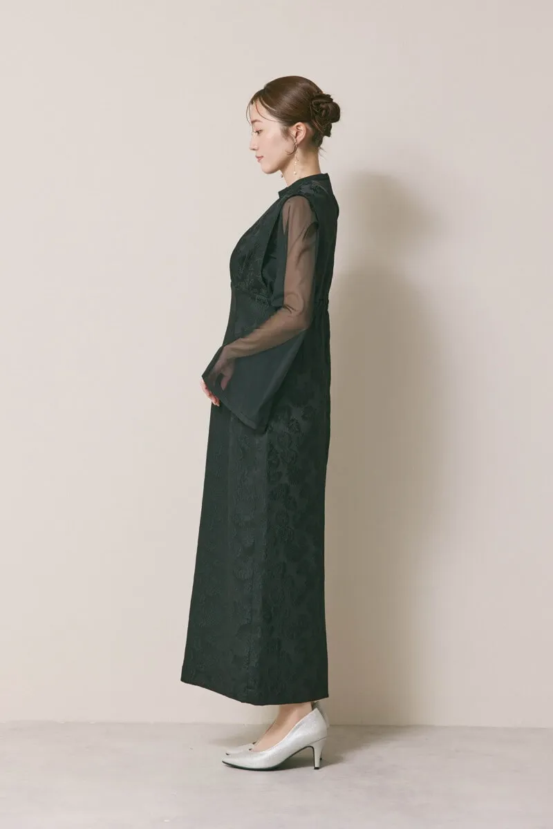 ブラックのジャガードIラインドレス