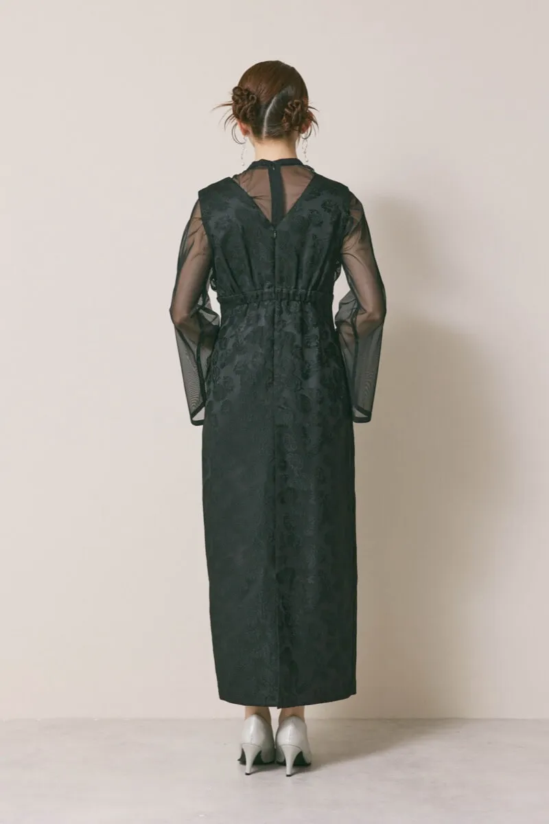 ブラックのジャガードIラインドレス