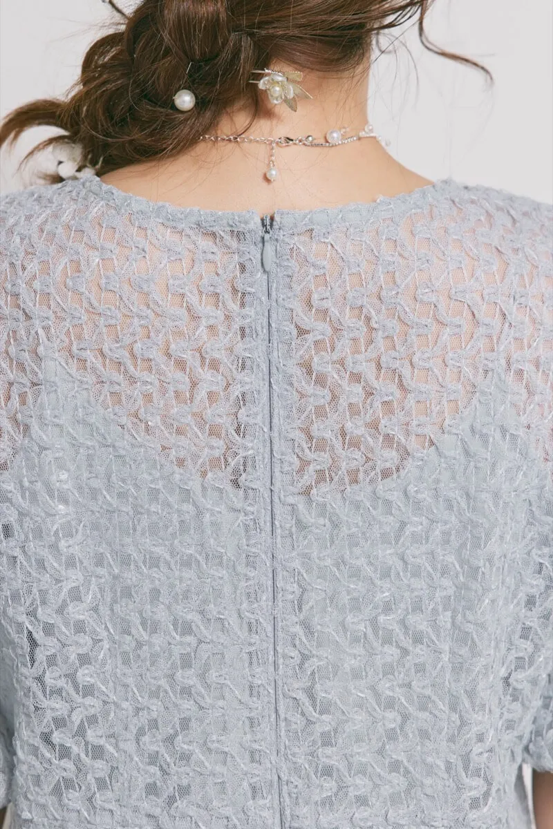 サックスのスパンコールレースドレス