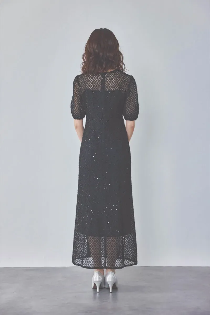 ブラックのスパンコールレースドレス